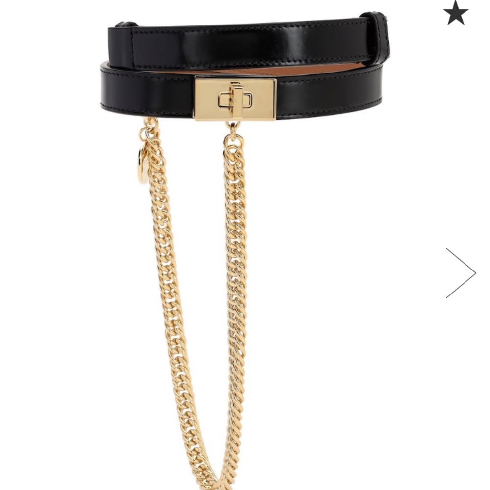 Givenchy 20mm Smooth Black leather chain belt